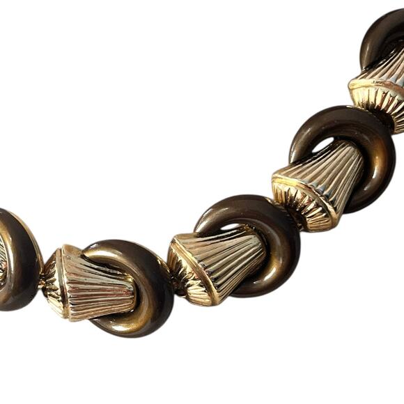 Vintage Trifari Womens Gold Tone Chocker Necklace Brown Mid Century - Picture 3 of 8